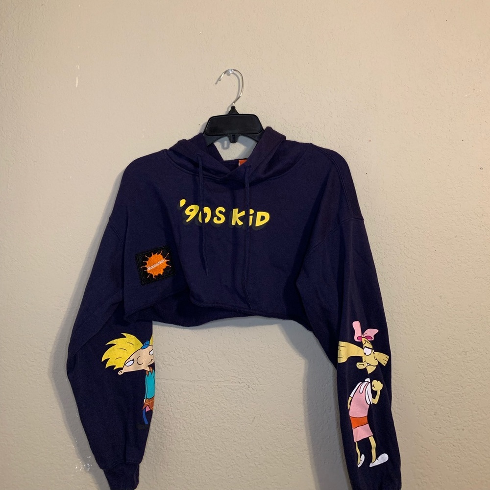 ‘90s kid themed cropped hoodie